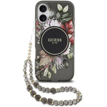 Guess IML Flowers Strap Apple iPhone 17 MagSafe hátlap tok karpánttal, fekete kép