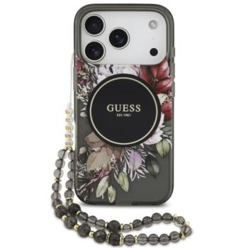 Guess IML Flowers Strap Apple iPhone 17 Pro Max MagSafe hátlap tok karpánttal, fekete kép