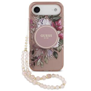 Guess IML Flowers Strap Apple iPhone Air (2025) MagSafe hátlap tok karpánttal, rózsaszín kép