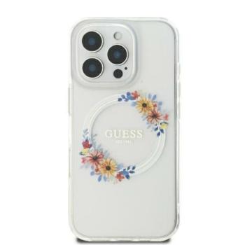 Guess IML Flowers Wreath iPhone 16 MagSafe kemény hátlap tok, átlátszó GUHMP16SHFWFCT kép