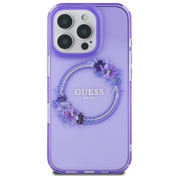 Guess IML Flowers Wreath iPhone 16 MagSafe kemény hátlap tok, lila GUHMP16SHFWFCU kép