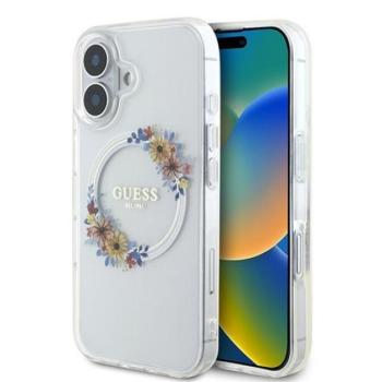Guess IML Flowers Wreath iPhone 16 Plus MagSafe kemény hátlap tok, átlátszó GUHMP16MHFWFCT kép
