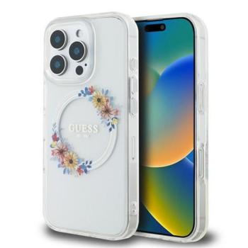 Guess IML Flowers Wreath iPhone 16 Pro MagSafe kemény hátlap tok, átlátszó GUHMP16LHFWFCT kép