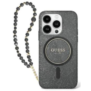 Guess IML Glitter iPhone 16 MagSafe kemény hátlap tok karpánttal, fekete GUHMP16SHGCRELSK kép
