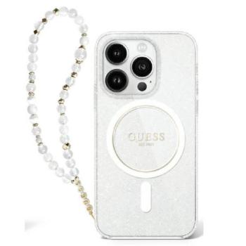 Guess IML Glitter iPhone 16 Plus MagSafe kemény hátlap tok karpánttal, átlátszó GUHMP16MHGCRELST kép
