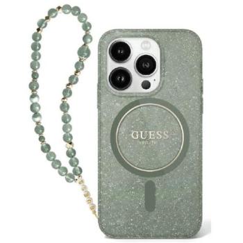 Guess IML Glitter iPhone 16 Plus MagSafe kemény hátlap tok karpánttal, zöld GUHMP16MHGCRELSA kép