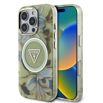 Guess IML Glitter Magnolia and Triangle Logo iPhone 16 Pro Max MagSafe hátlap tok, zöld kép