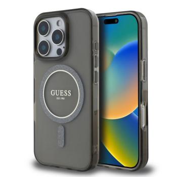 Guess IML Glitter Ring Apple iPhone 16 Pro Max Magsafe kompatibilis hátlap tok, fekete kép