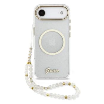 Guess IML Glitter Script Strap Apple iPhone Air (2025) csillámos hátlap tok karpánttal, MagSafe, átlátszó-arany kép