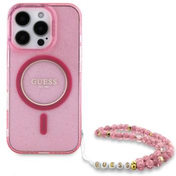 Guess IML Glitter Strap iPhone 16 Pro Max MagSafe hátlap tok rózsaszín színű karpánttal, rózsaszín-arany kép