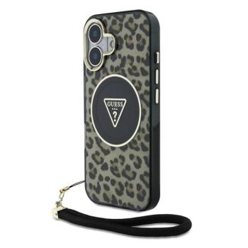 Guess IML Leopard Triangle Logo Strap iPhone 16 MagSafe hátlap tok, barna kép
