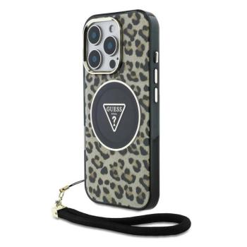 Guess IML Leopard Triangle Logo Strap iPhone 16 Pro Max MagSafe hátlap tok, barna kép