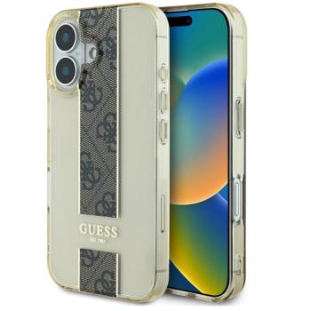 Guess IML Middle 4G Stripe iPhone 16 kemény hátlap tok, barna kép
