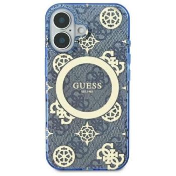 Guess IML Peony On 4G Background iPhone 16 Pro MagSafe kemény hátlap tok, kék GUHMP16LH4PYEEB kép