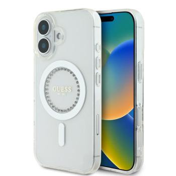 Guess IML Rhinestones MagSafe iPhone 16 kemény hátlap tok, fehér kép