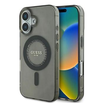 Guess IML Rhinestones MagSafe iPhone 16 Plus kemény hátlap tok, fekete GUHMP16MPFTDTEK kép