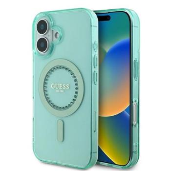 Guess IML Rhinestones MagSafe iPhone 16 Plus kemény hátlap tok, zöld GUHMP16MPFTDTEN kép