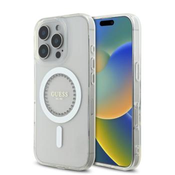 Guess IML Rhinestones MagSafe iPhone 16 Pro kemény hátlap tok, fehér kép
