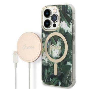 Guess Jungle MagSafe Apple iPhone 14 Pro Max hátlap tok, zöld + MagSafe töltő kép
