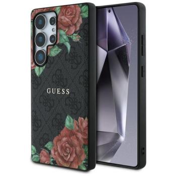 Guess Leather 4G Flowers Print Metal Classic Logo MagSafe Samsung Galaxy S25 Ultra kemény hátlap tok, fekete kép