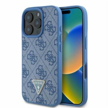 Guess Leather 4G Triangle Strass iPhone 16 Pro kemény hátlap tok, kék GUHCP16LP4TDPB kép