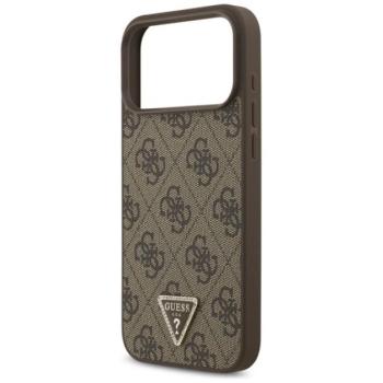 GUESS LEATHER 4G TRIANGLE STRASS MAGSAFE szilikon telefonvédő (bőr hatású hátlap, MagSafe) SÖTÉTBARNA Apple iPhone 17 Pro Max kép