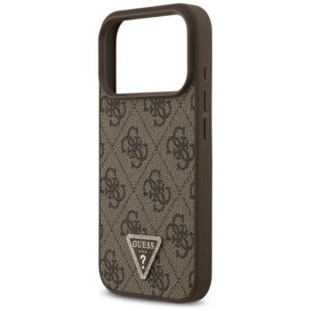 GUESS LEATHER 4G TRIANGLE STRASS MAGSAFE szilikon telefonvédő (bőr hatású hátlap, MagSafe) SÖTÉTBARNA Apple iPhone 17 Pro kép