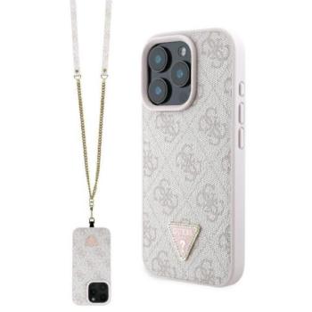 Guess Leather Metal Logo Strass Crossbody iPhone 16 Pro kemény hátlap tok, rózsaszín GUHCP16LP4TDSCPP kép