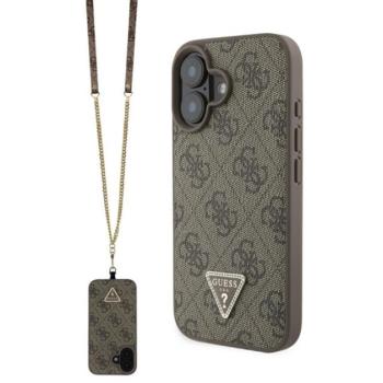 GUESS LEATHER METAL LOGO STRASS CROSSBODY szilikon telefonvédő (ütésállóság, bőr hatású hátlap + vállpánt) BARNA Apple iPhone 16 kép