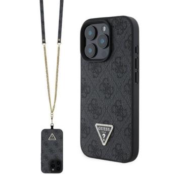 GUESS LEATHER METAL LOGO STRASS CROSSBODY szilikon telefonvédő (ütésállóság, bőr hatású hátlap + vállpánt) FEKETE Apple iPhone 16 Pro Max kép