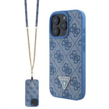 GUESS LEATHER METAL LOGO STRASS CROSSBODY szilikon telefonvédő (ütésállóság, bőr hatású hátlap + vállpánt) SÖTÉTKÉK Apple iPhone 16 Pro Max kép