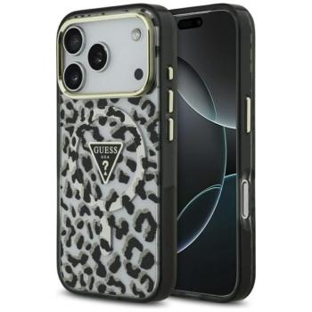 Guess Leopard Glitter Apple iPhone 17 Pro csillámos hátlap tok kameravédő peremmel, MagSafe, fekete kép