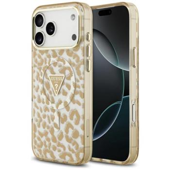 Guess Leopard Glitter Apple iPhone 17 Pro Max csillámos hátlap tok kameravédő peremmel, MagSafe, barna kép