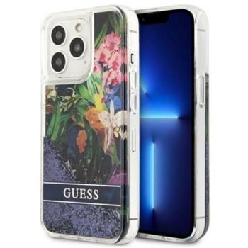 Guess Liquid Glitter Flower Apple iPhone 13 Pro hátlap tok, kék kép