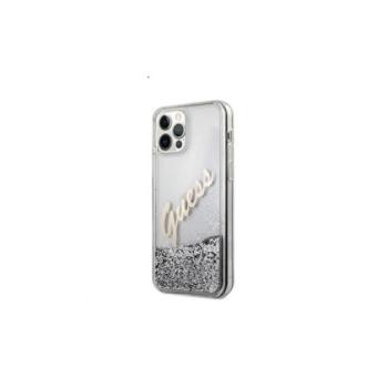 Guess Liquid Glitter Vintage Apple iPhone 12 Pro Max hátlap tok, ezüst kép
