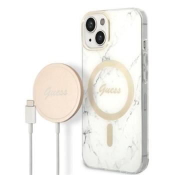 Guess Marble MagSafe Apple iPhone 14 Plus hátlap tok, fehér + MagSafe töltő kép