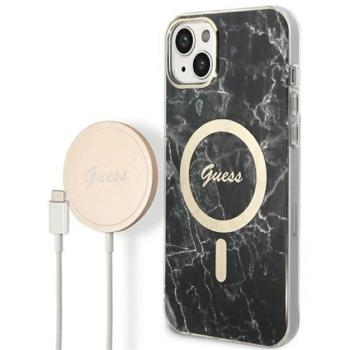 Guess Marble MagSafe Apple iPhone 14 Plus hátlap tok, fekete+ MagSafe töltő kép