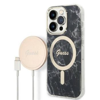 Guess Marble MagSafe Apple iPhone 14 Pro Max hátlap tok, fekete + MagSafe töltő kép