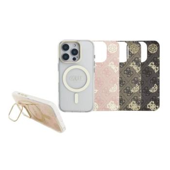 Guess PC/TPU Electroplated iPhone 16 Pro hátlap tok kitámasztóval, cserélhető hátlappal, átlátszó kép