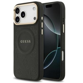 Guess Peony Hot Stamp Apple iPhone 17 Pro Max MagSafe tok kameravédő peremmel, fekete-arany kép