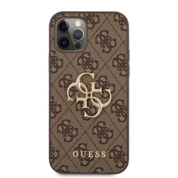 Guess PU 4G Metal Logo Apple iPhone 12/12 Pro hátlap tok, barna kép