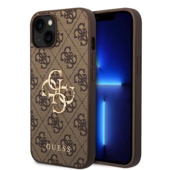 Guess PU 4G Metal Logo Apple iPhone 15 hátlap tok, barna kép