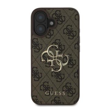 Guess PU 4G Metal Logo Apple iPhone 16 hátlap tok, barna kép