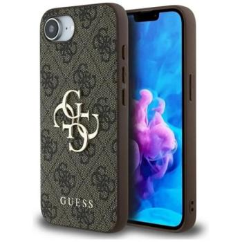 GUESS PU 4G METAL LOGO CASE műanyag telefonvédő (ütésállóság, bőr hatású hátlap) BARNA Apple iPhone 16e kép