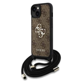 Guess PU 4G Metal Logo Crossbody Strap iPhone 15 hátlap tok, barna kép
