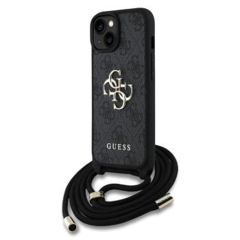 Guess PU 4G Metal Logo Crossbody Strap iPhone 15 hátlap tok, fekete kép