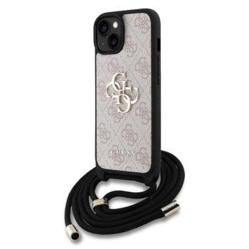 Guess PU 4G Metal Logo Crossbody Strap iPhone 15 hátlap tok, rózsaszín kép