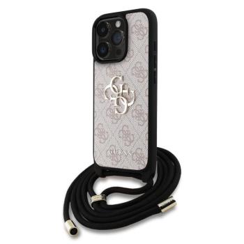 Guess PU 4G Metal Logo Crossbody Strap iPhone 15 Pro Max hátlap tok, rózsaszín kép