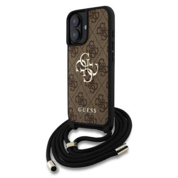 Guess PU 4G Metal Logo Crossbody Strap iPhone 16 hátlap tok, barna kép
