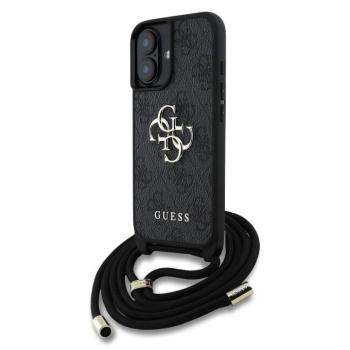 Guess PU 4G Metal Logo Crossbody Strap iPhone 16 hátlap tok, fekete kép